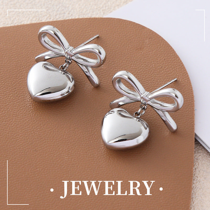 Wholesale Simple and Fashionable Love Bow Light Luxury Style High-end Metal Earrings