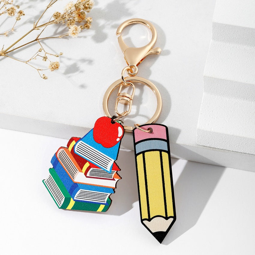 Wholesale Graduation Season Rainbow Pencil Wooden Keychains