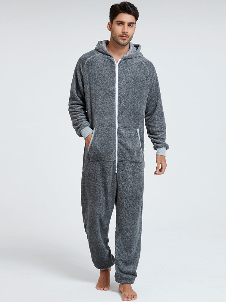 Wholesale Men's Hooded Thickened Double-sided Velvet Camouflage Jumpsuit Home Wear Pajamas