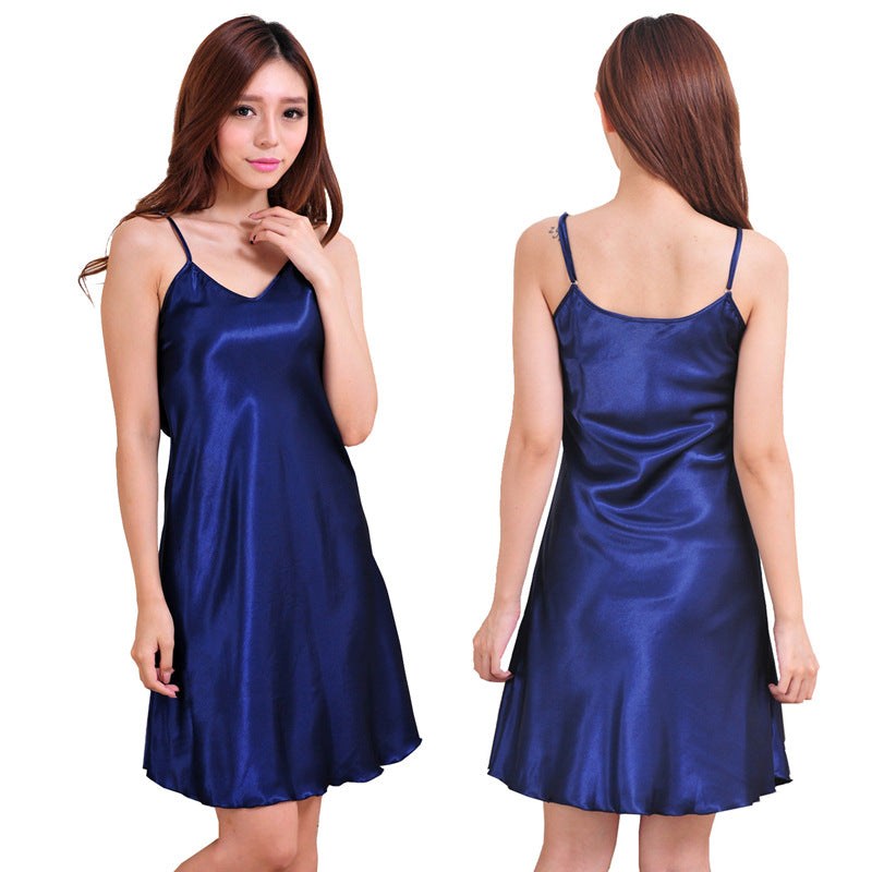 Wholesale Silk Spaghetti Strap V-neck Suspender Nightgown