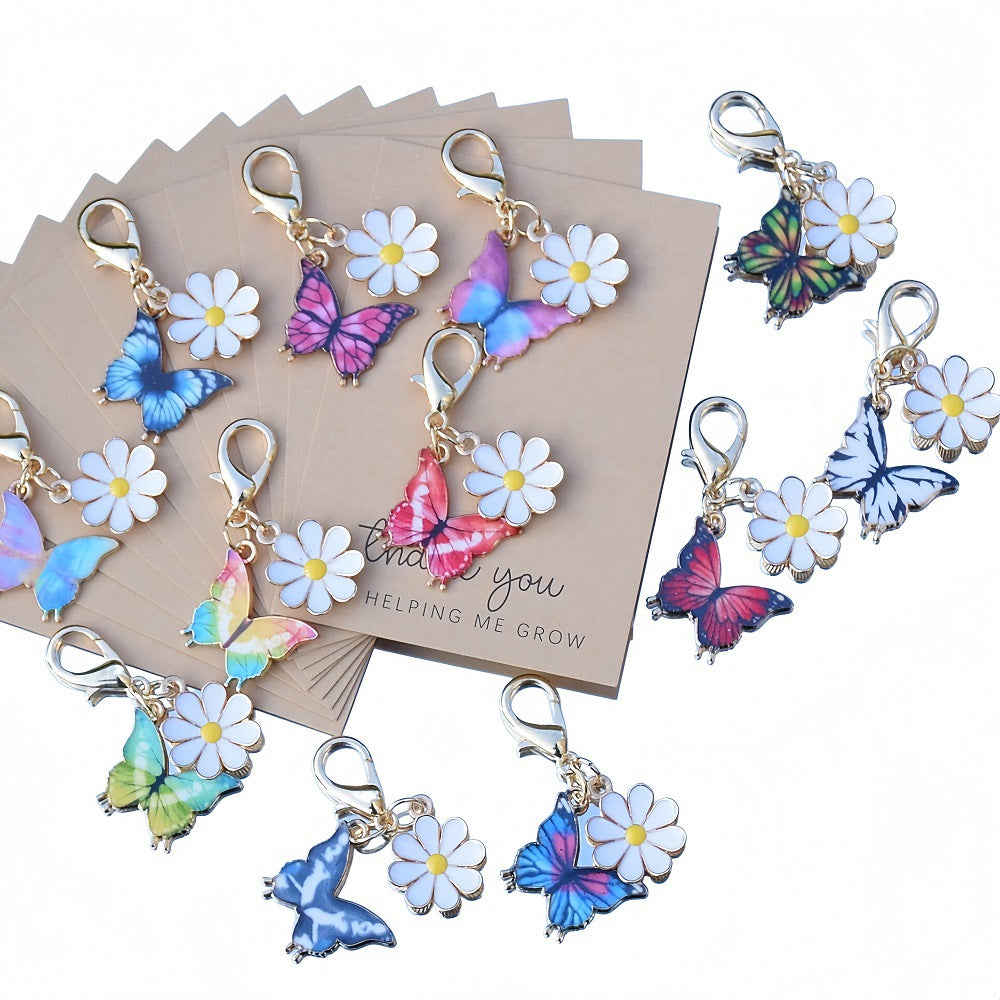 Wholesale 12-Piece Set  Colorful Enamel Butterfly  Keychains Handmade Bag Charms Key Accessories