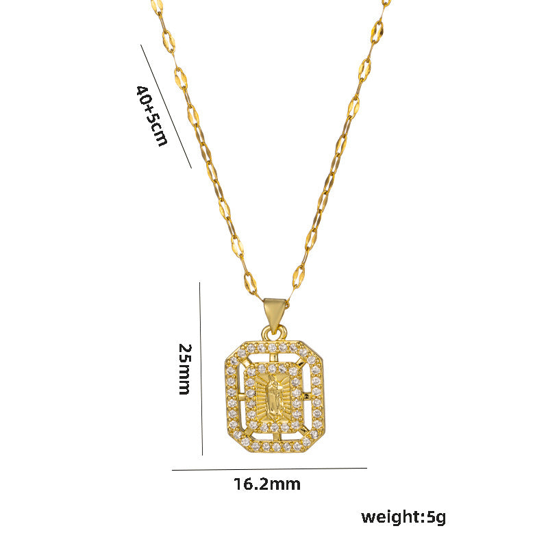 Wholesale  Clavicle Titanium Zircon Light   Madonna  Religion Necklace