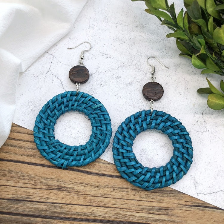 Wholesale Vintage Rattan Weaving Handmade Bohemian Earrings