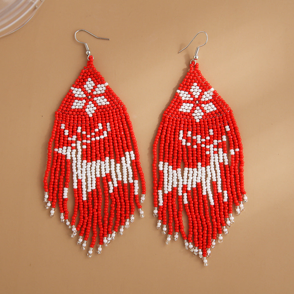 Wholesale Christmas Rice Beads Tassels Bohemian Style Handwoven Earrings