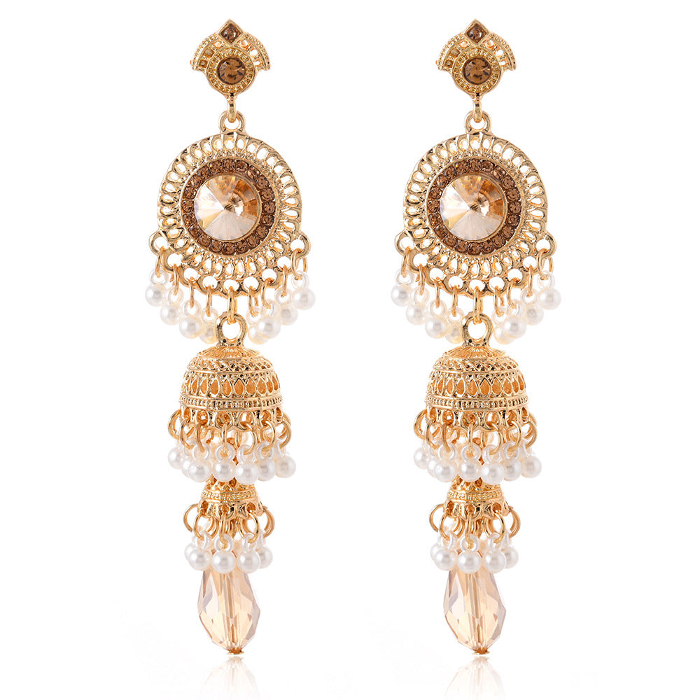 Wholesale Diamond Vintage Long Gem Tassel Bell Earrings