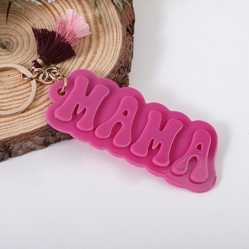 Wholesale  Acrylic MAMA Three-layer Tassel Charm Keychain Key
