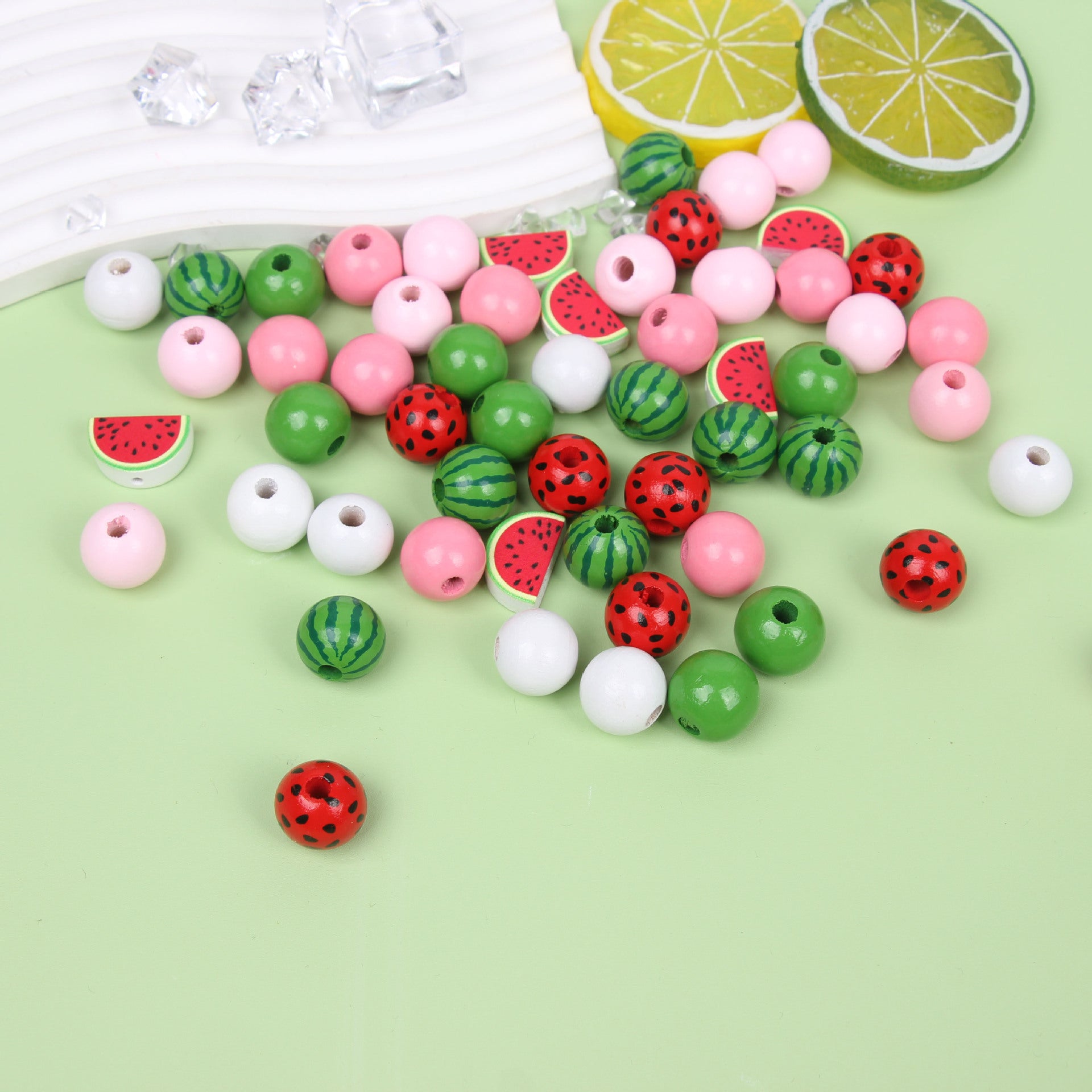 Wholesale 20pcs Watermelon Summer Pink Color Hemp Rope Tassel Wood Beads