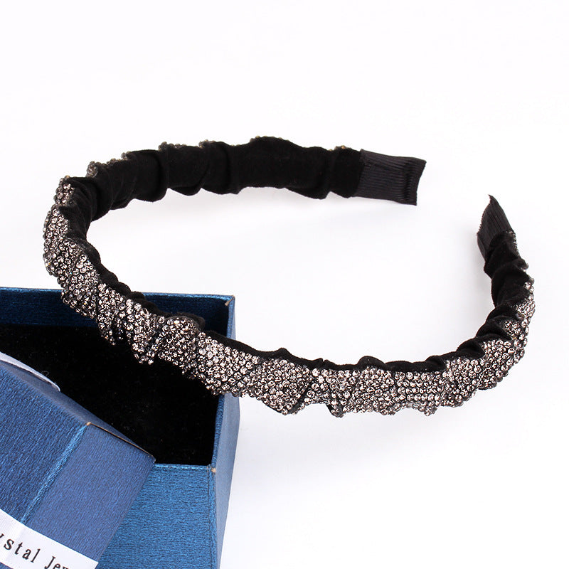 Wholesale 10Pcs high-quality rhinestone pleated hair hoops with thin edges and teeth
