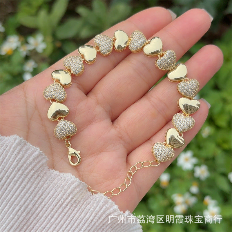 Wholesale  Love Copper Plated 18k Gold Inlaid Full Diamond Zircon Love Geometric Bracelet