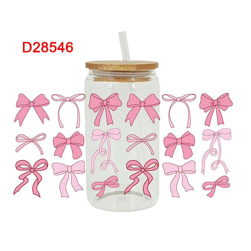 Wholesale Pink minimalist bow 16oz Cup UV DTF Wraps