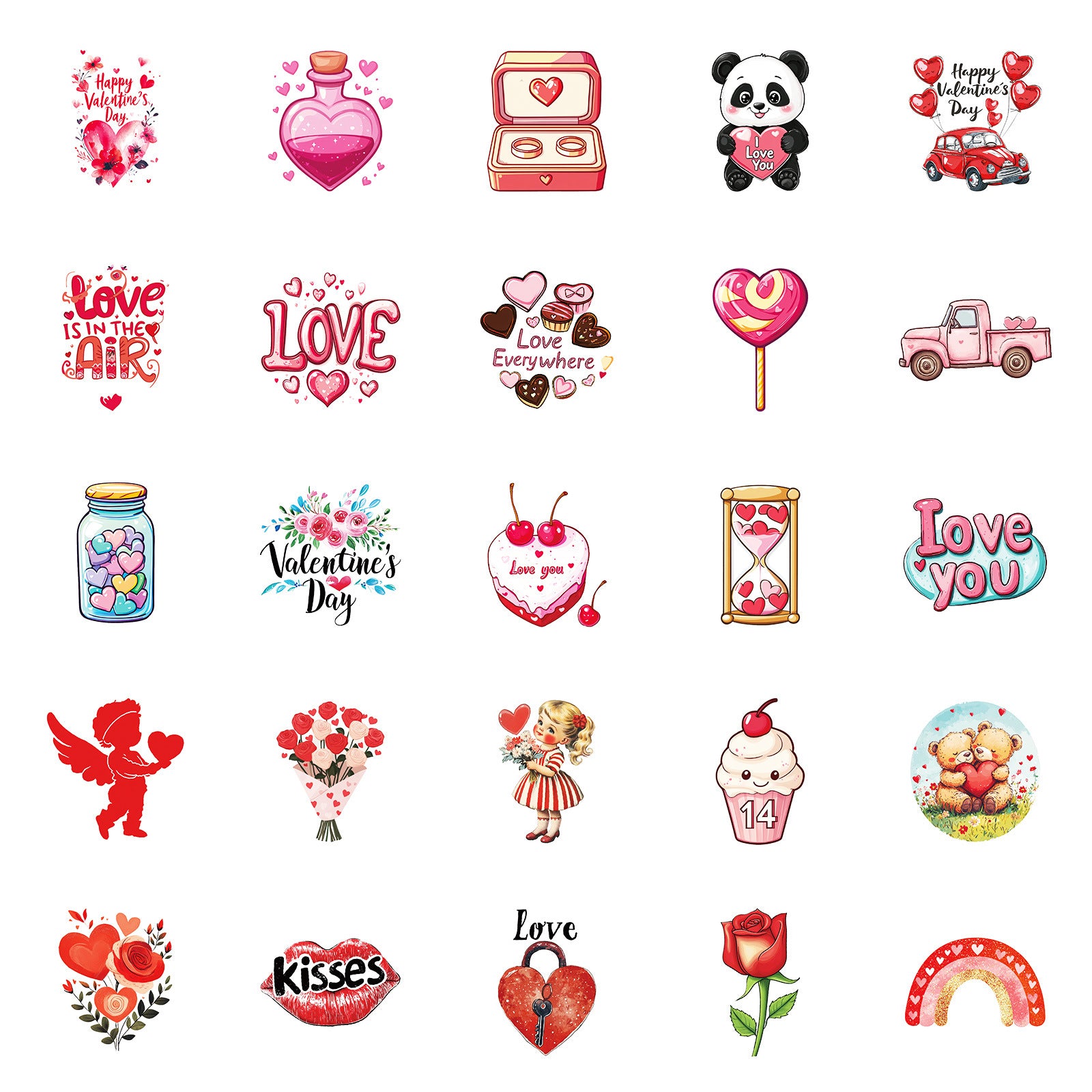 Wholesale 50pcs Valentine' s Day Cute Cartoon Graffiti Waterproof Stickers