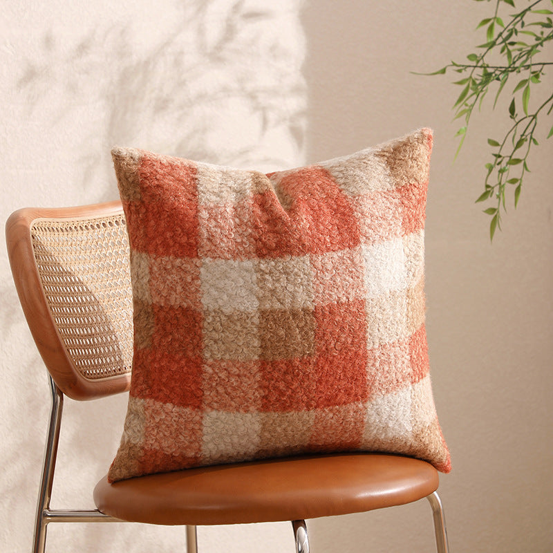 Wholesale Warm orange and brown plaid gradient wool pillow cushion cover