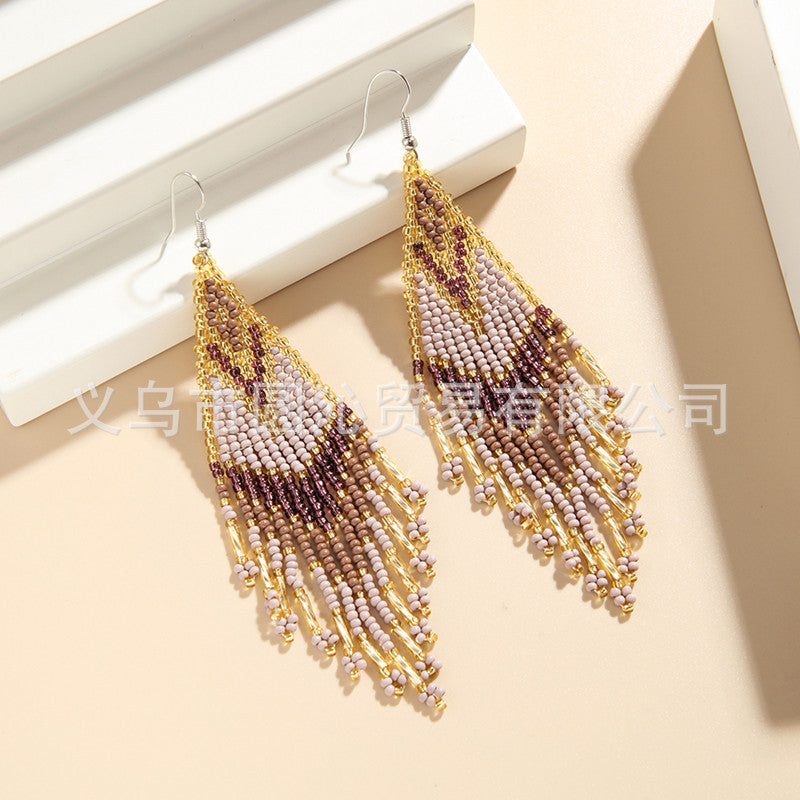 Wholesale Bohemian rice bead earrings  long tassel earrings