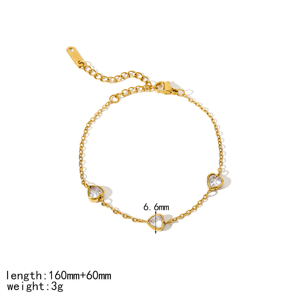 Wholesale Gold multi heart diamond studded stainless steel bracelet