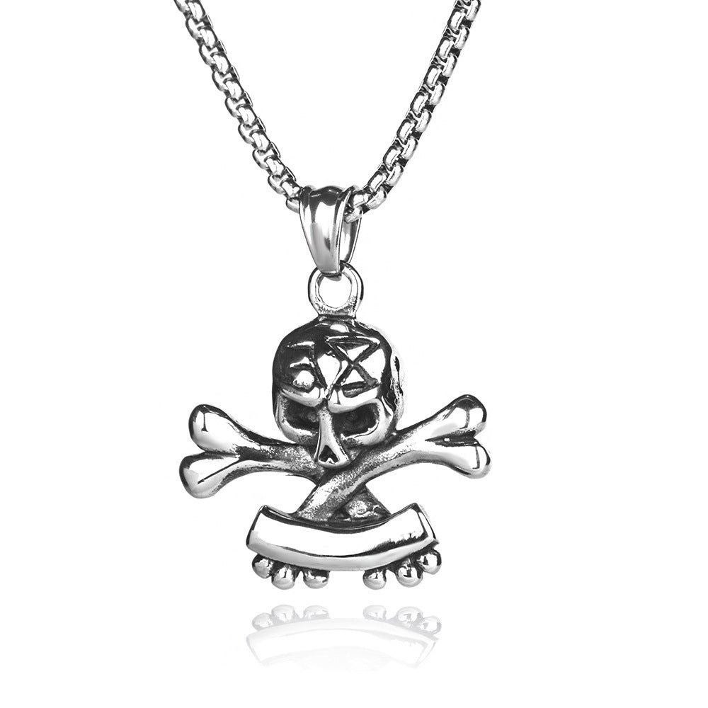 Wholesale Retro Hip Hop Stainless Steel Skull Necklace Bohemian Style