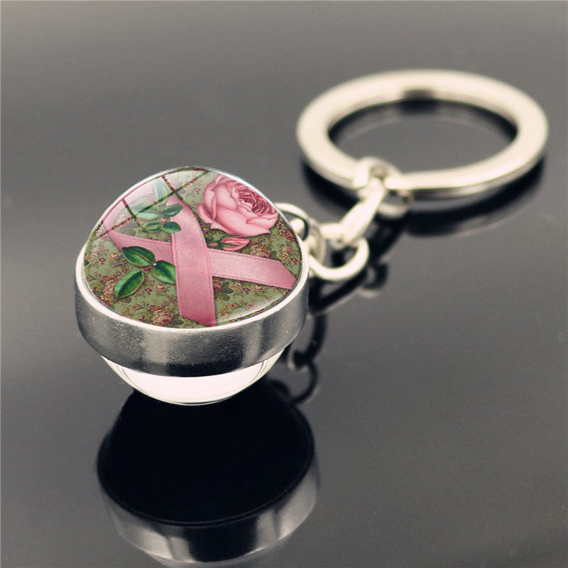 Wholesale Care Breast Cancer Vermicelli with Zinc Alloy Key Chain