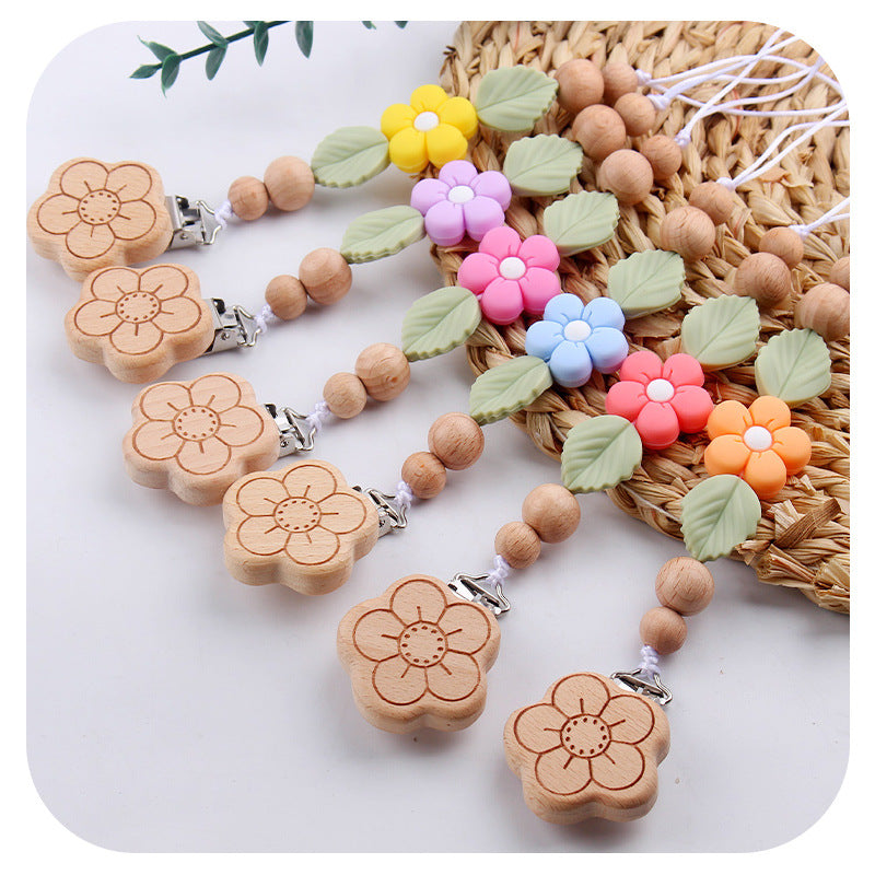 Wholesale Baby Products Flower Soothing Silicone Flower Silicone Beads Pacifier Chain