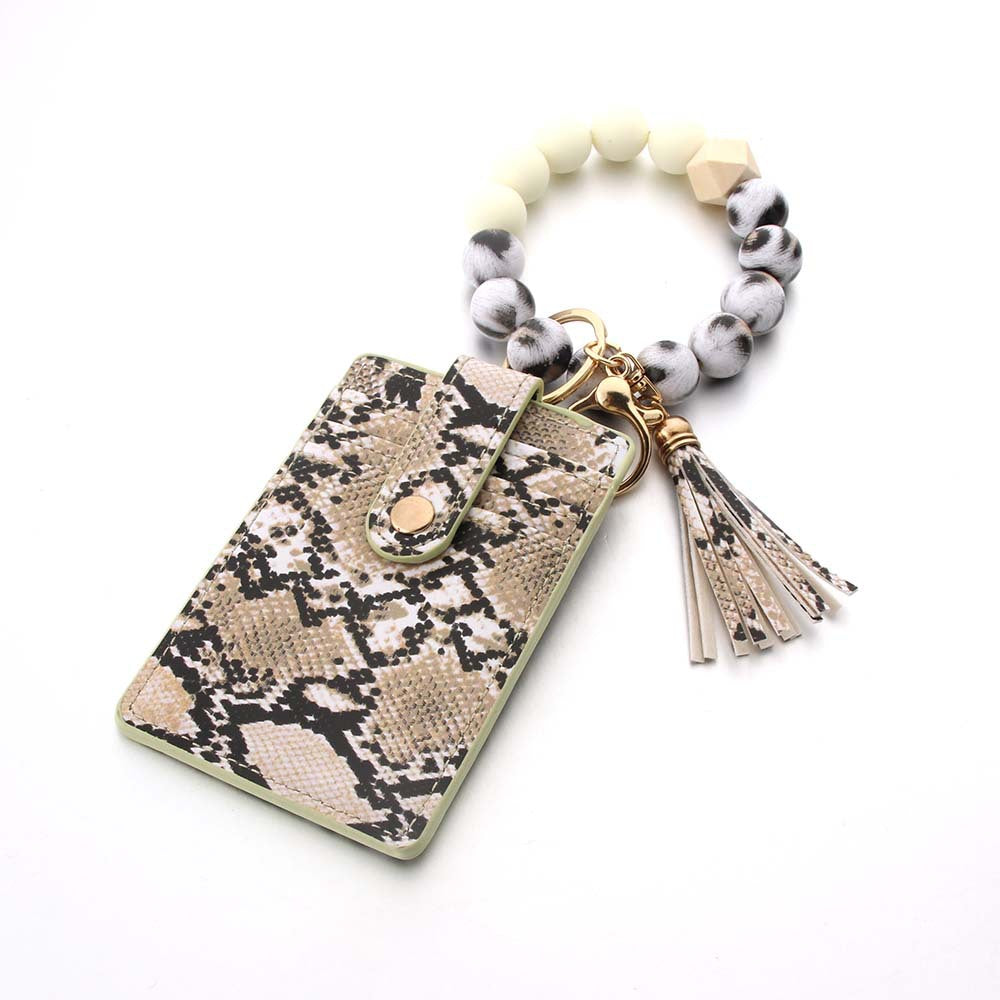Wholesale Leopard Print Card Holder Silicone Beaded Wrist Keychain