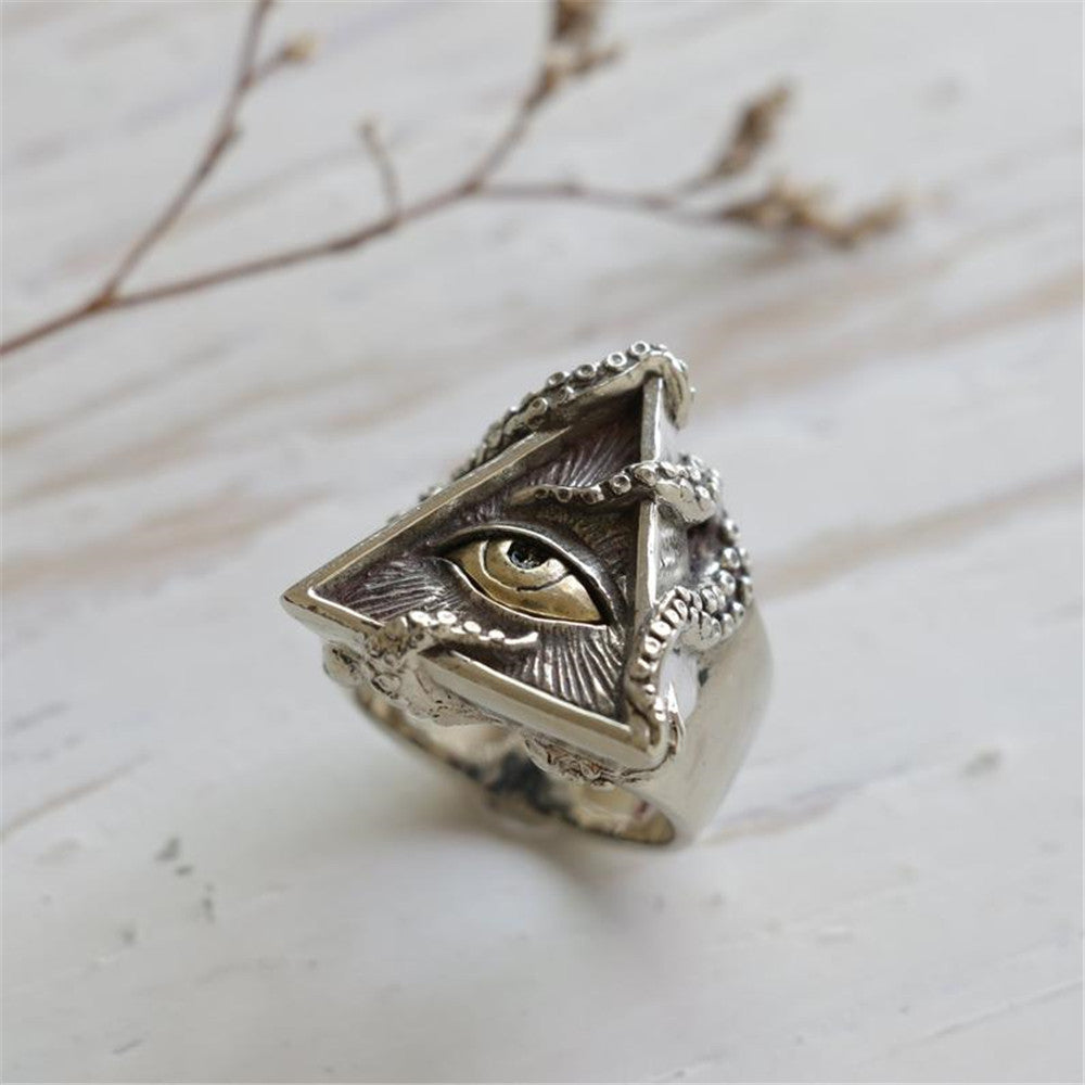 Wholesale Eye of Horus Men's Octopus Triangle Eye Ring