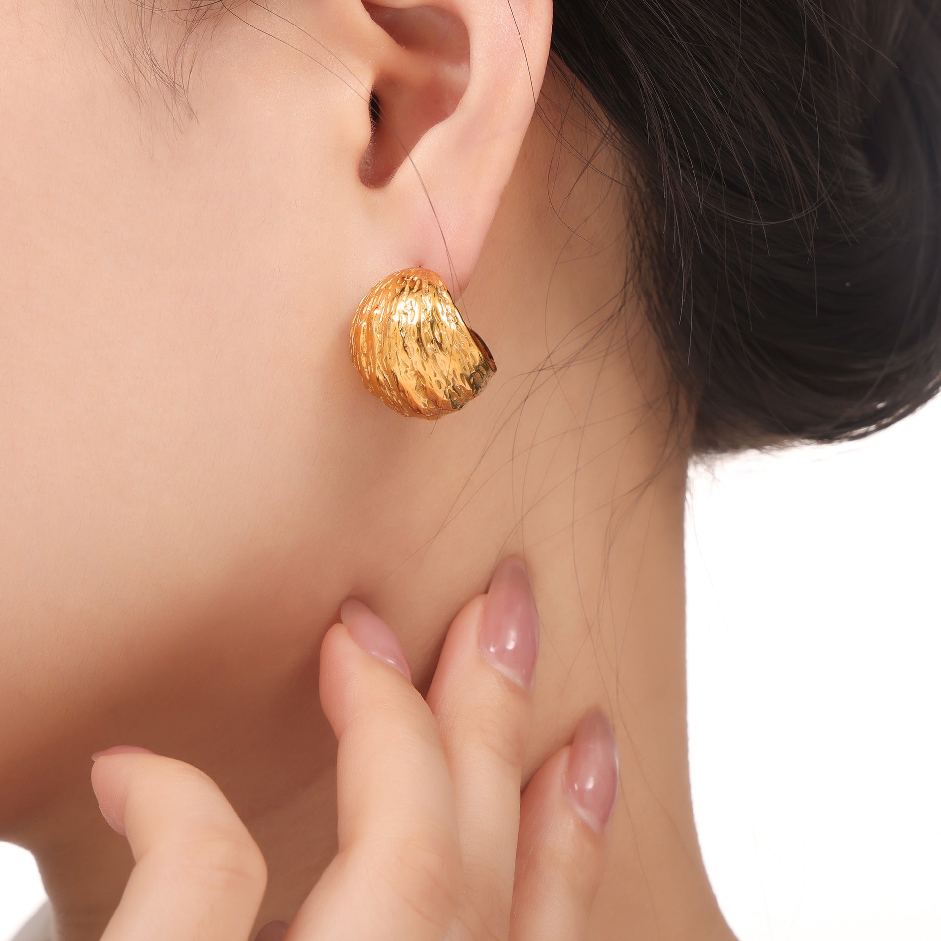 Wholesale Multi-layered Line Texture Stitching Titanium Steel 18k Gold Plated Earrings