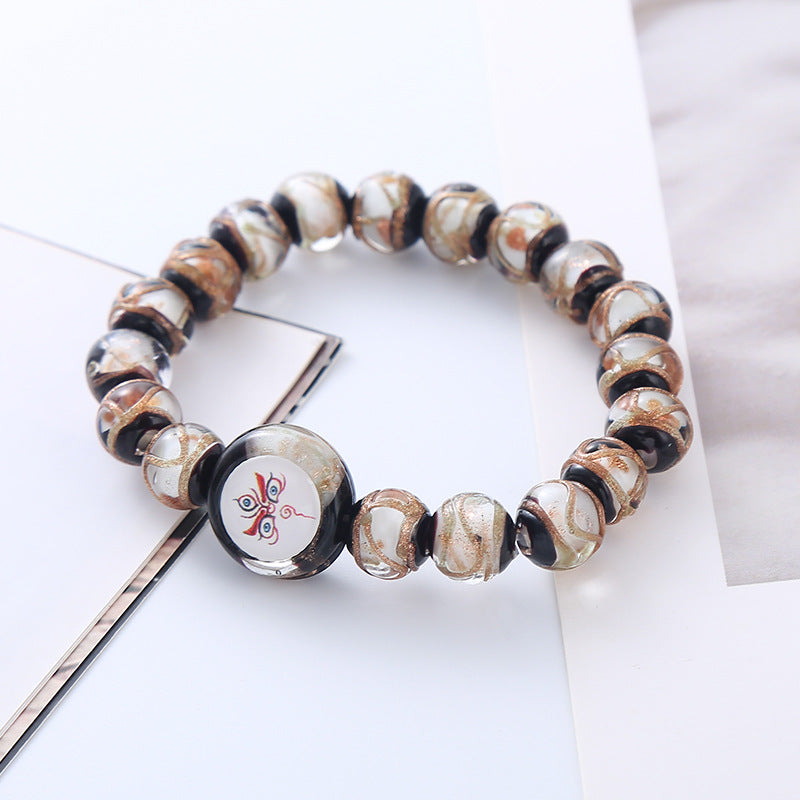 Wholesale Gray Colored Glaze Non-fading Retro Beaded Chinese Style Glass Bracelets