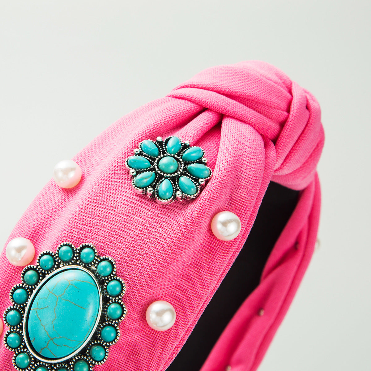 Wholesale Vintage Turquoise Wide Brim Beaded Floral Headband