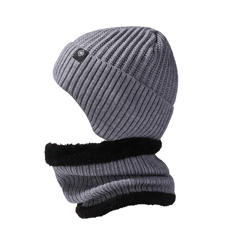 Wholesale Solid Color Warm Hat and Scarf Suit Thickened Wool Pullover Hat Autumn and Winter Men's Knitted Hat