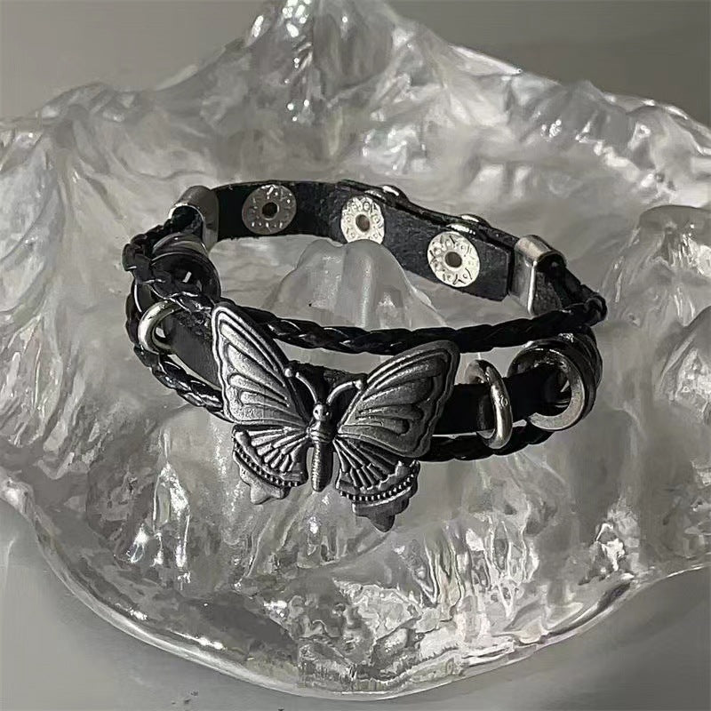 Wholesale Dark Butterfly Punk Rock Multi-Layered Leather Bracelet