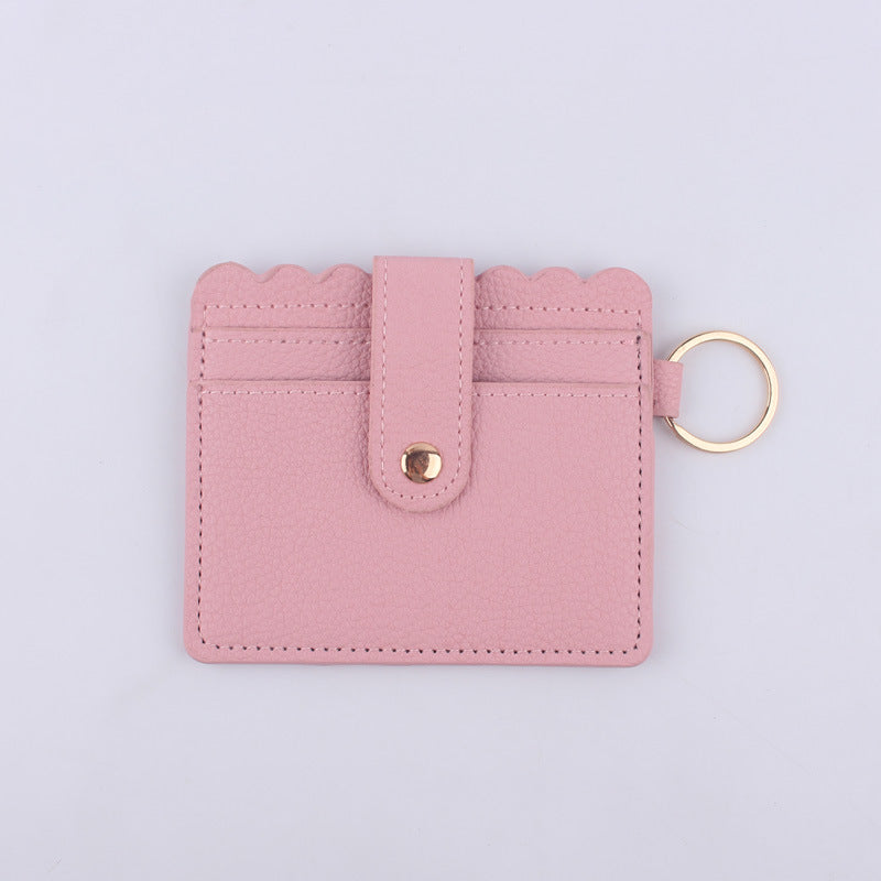 Wholesale Color Solid Color ID Case PU Leather Card Holder Keychain Coin Purse