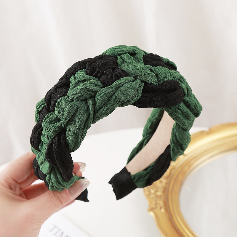 Wholesale Autumn and Winter Wide Version Knitted Double Color Block Headband