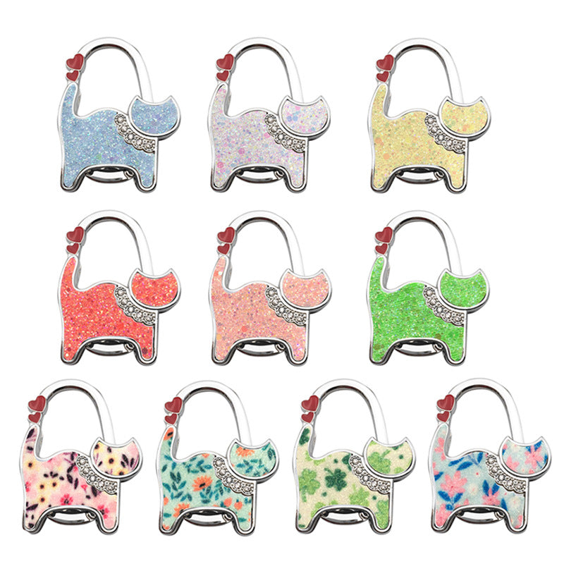 Wholesale Two-hearted Cat Bag Hanger Folding Table Lady Bag Hook