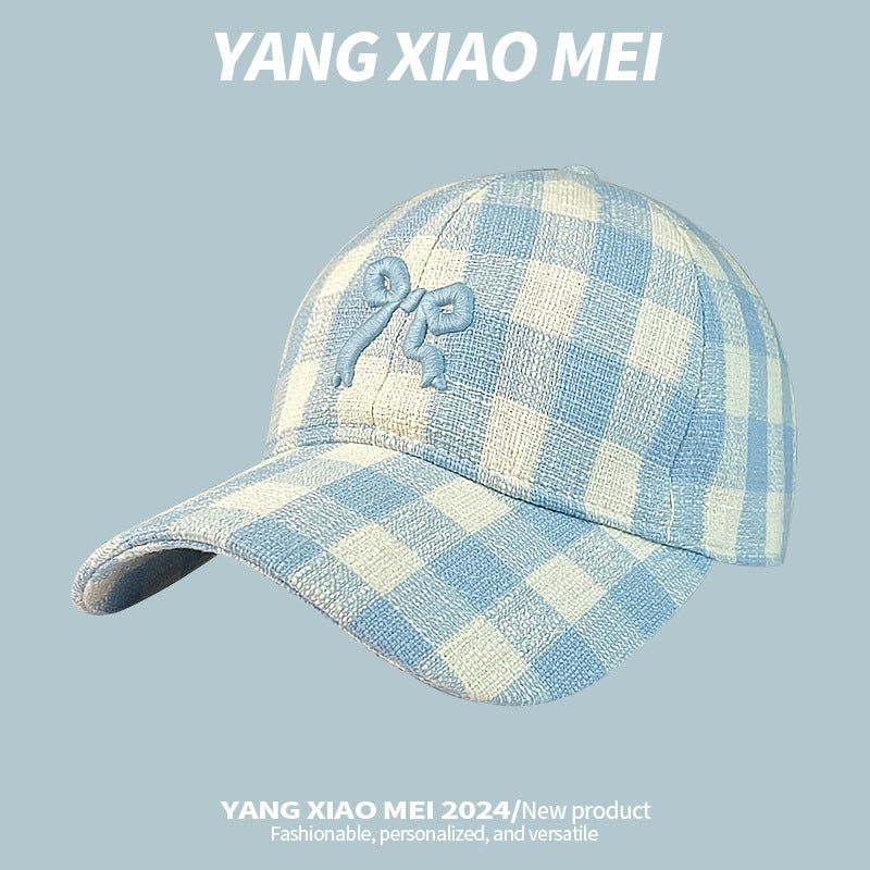 Wholesale Plaid Bow Embroidered Soft Top Baseball Cap