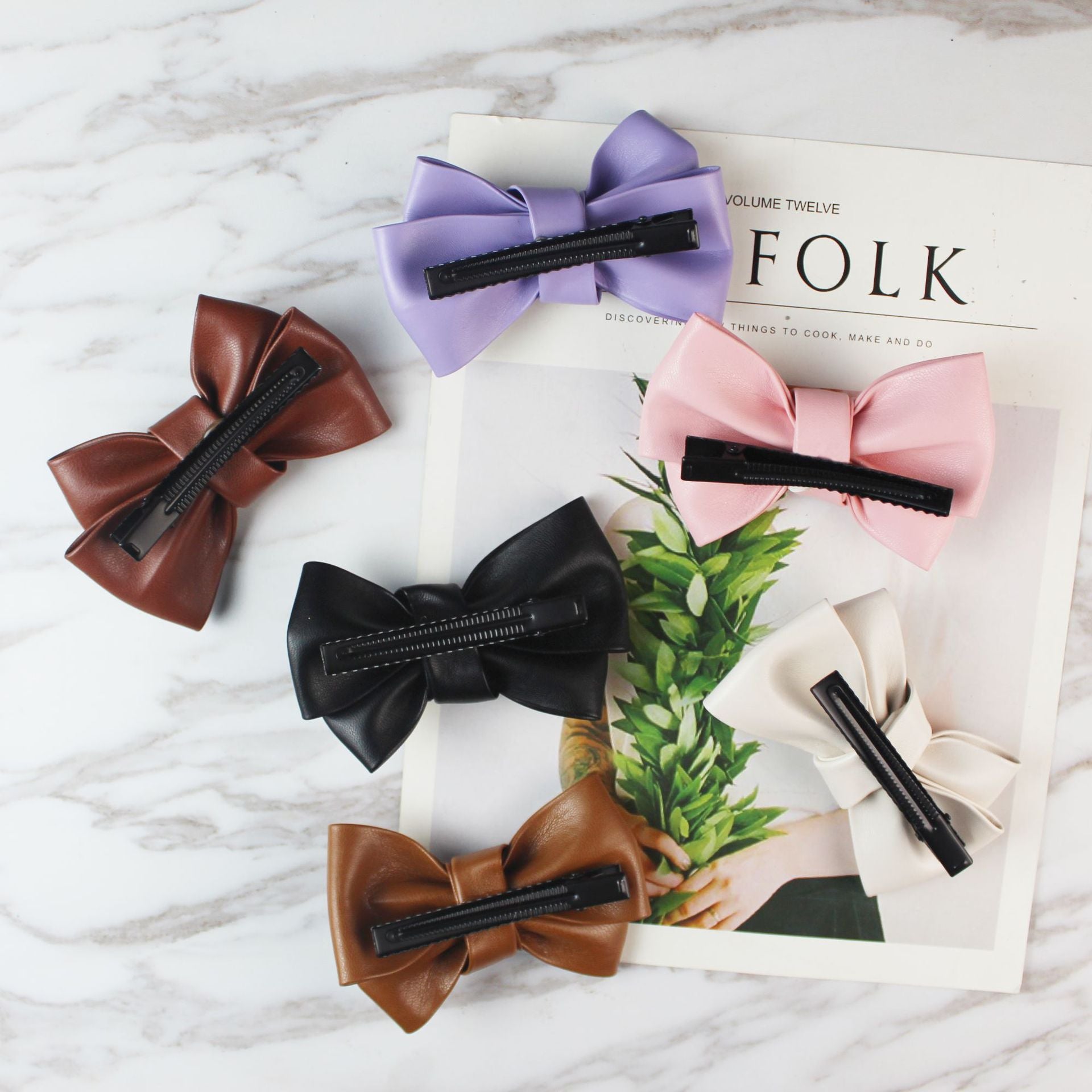 Wholesale Leather bow hair accessories hairpin girls'  hairpin