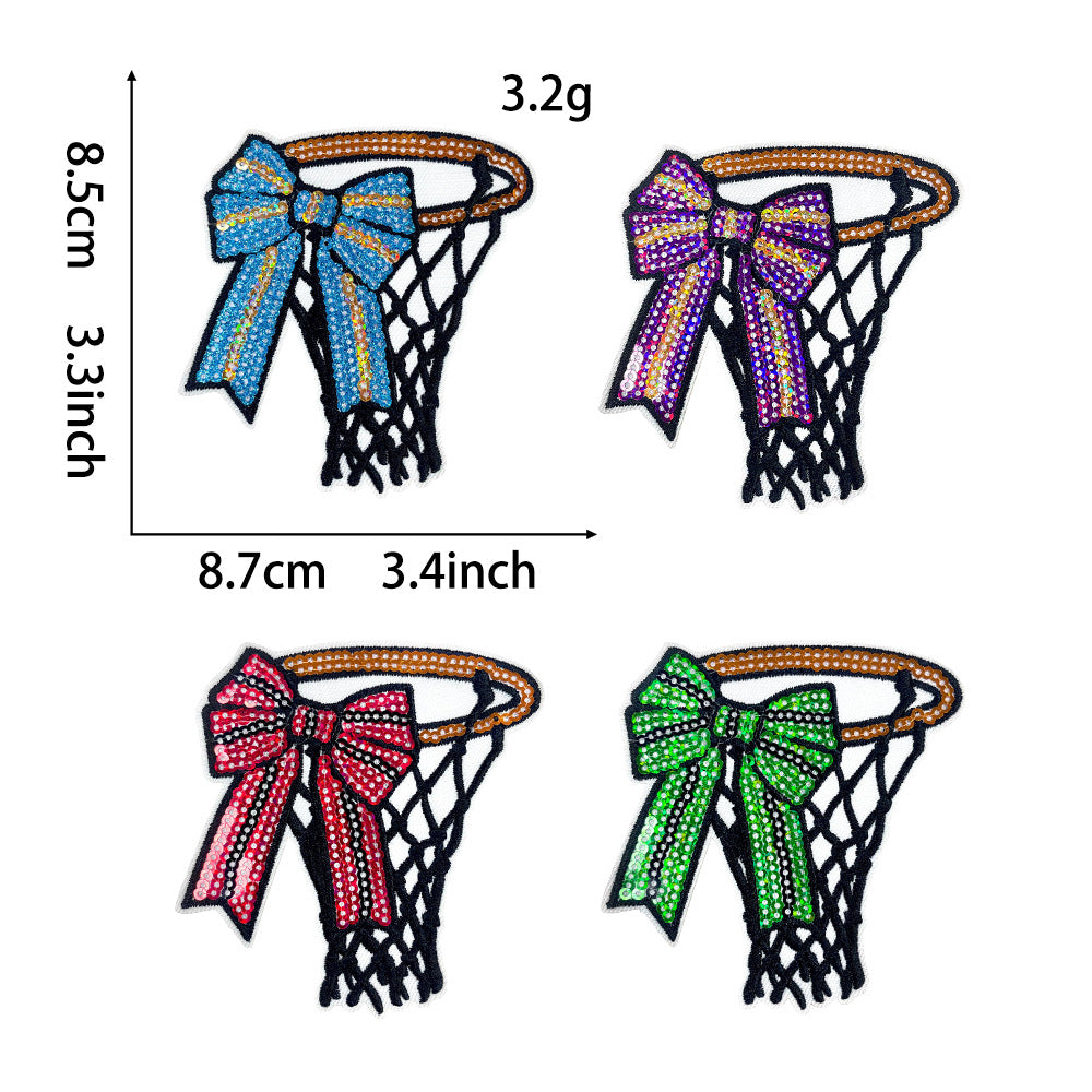 Wholesale Polyester Iron On Embroidered Patch Bowknot Basketball Design For Shoes Hats