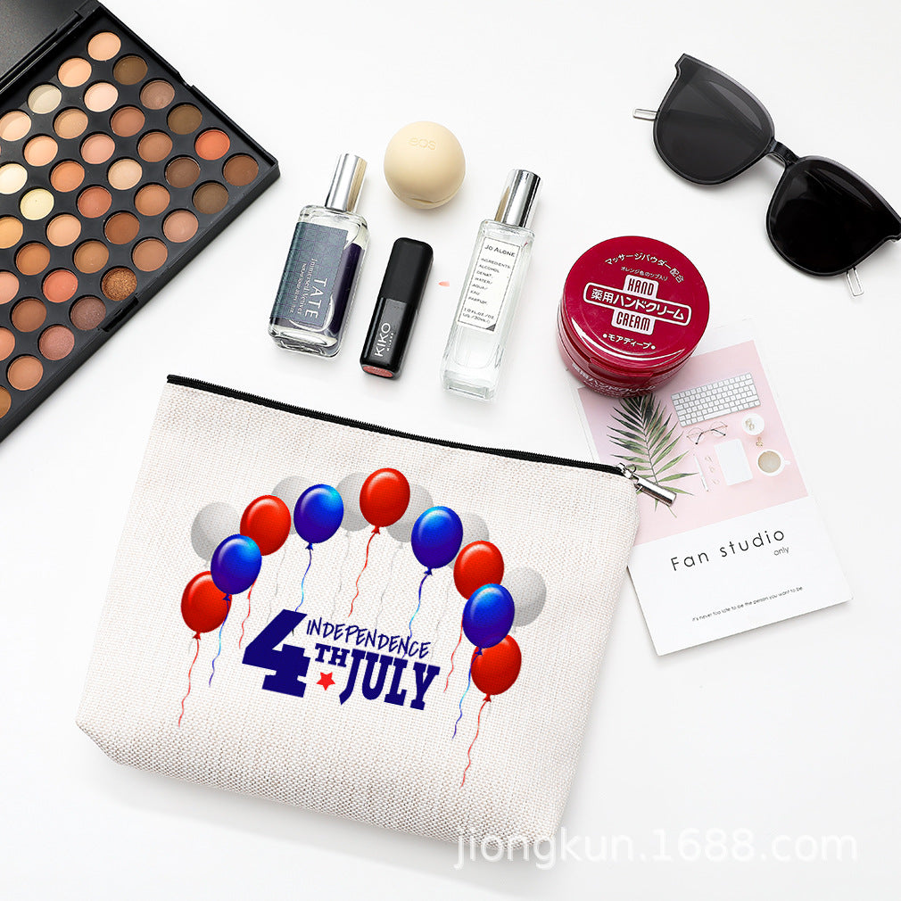 Wholesale Independence Day Waterproof Linen Cosmetic Bag