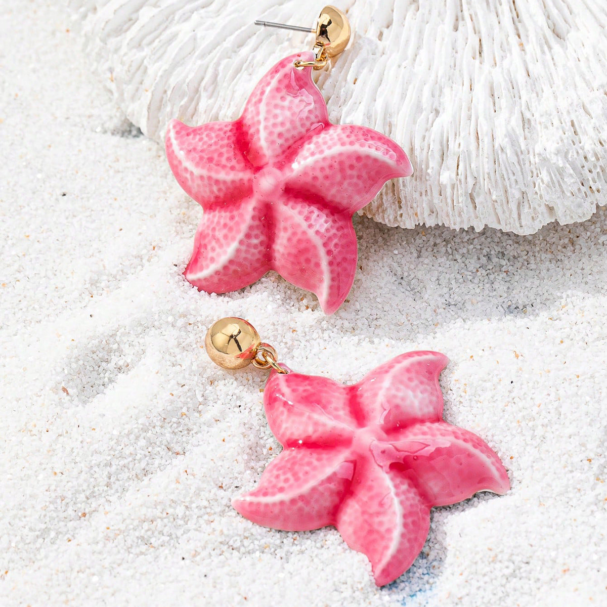 Wholesale Pink starfish conch shell women' s earrings