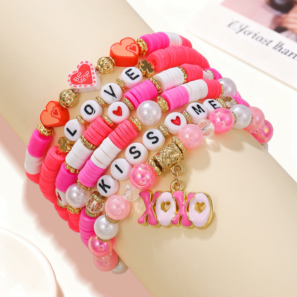 Wholesale Valentine' s Day Heart Bouquet Lip Pendant Versatile Polymer Clay Bracelet