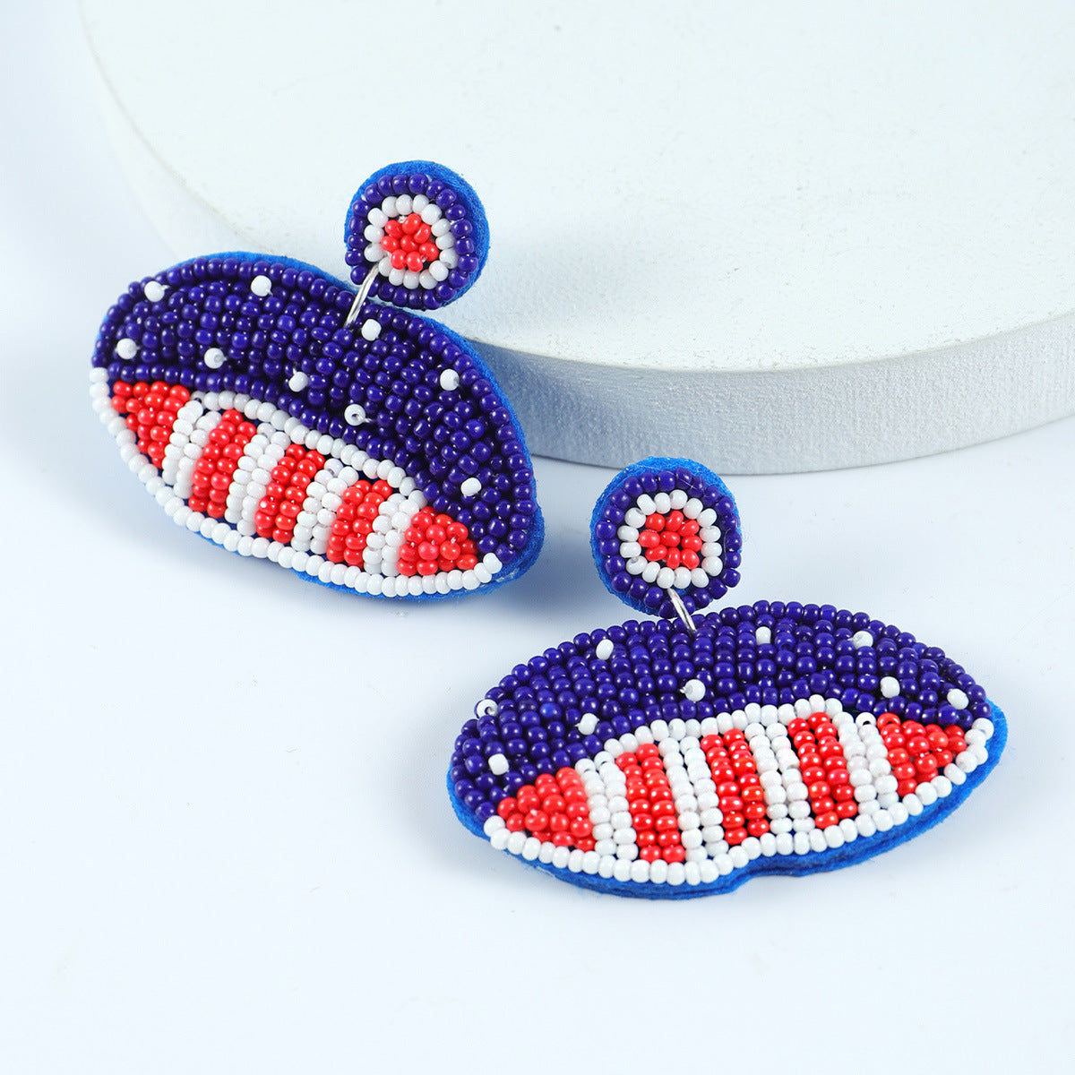 Wholesale Founding Day Independence Day Color-block Women's Hand-woven Bead Letters Love Lips Earrings