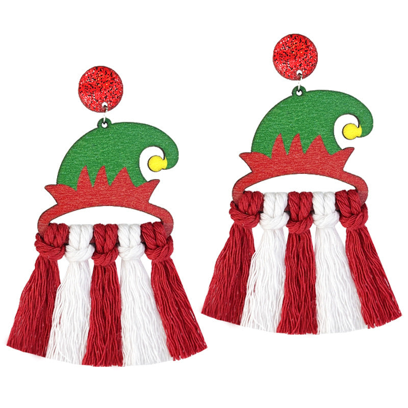 Wholesale 2pairs/pack Christmas Hand-woven Vibe Wooden Bohemian Santa Earrings