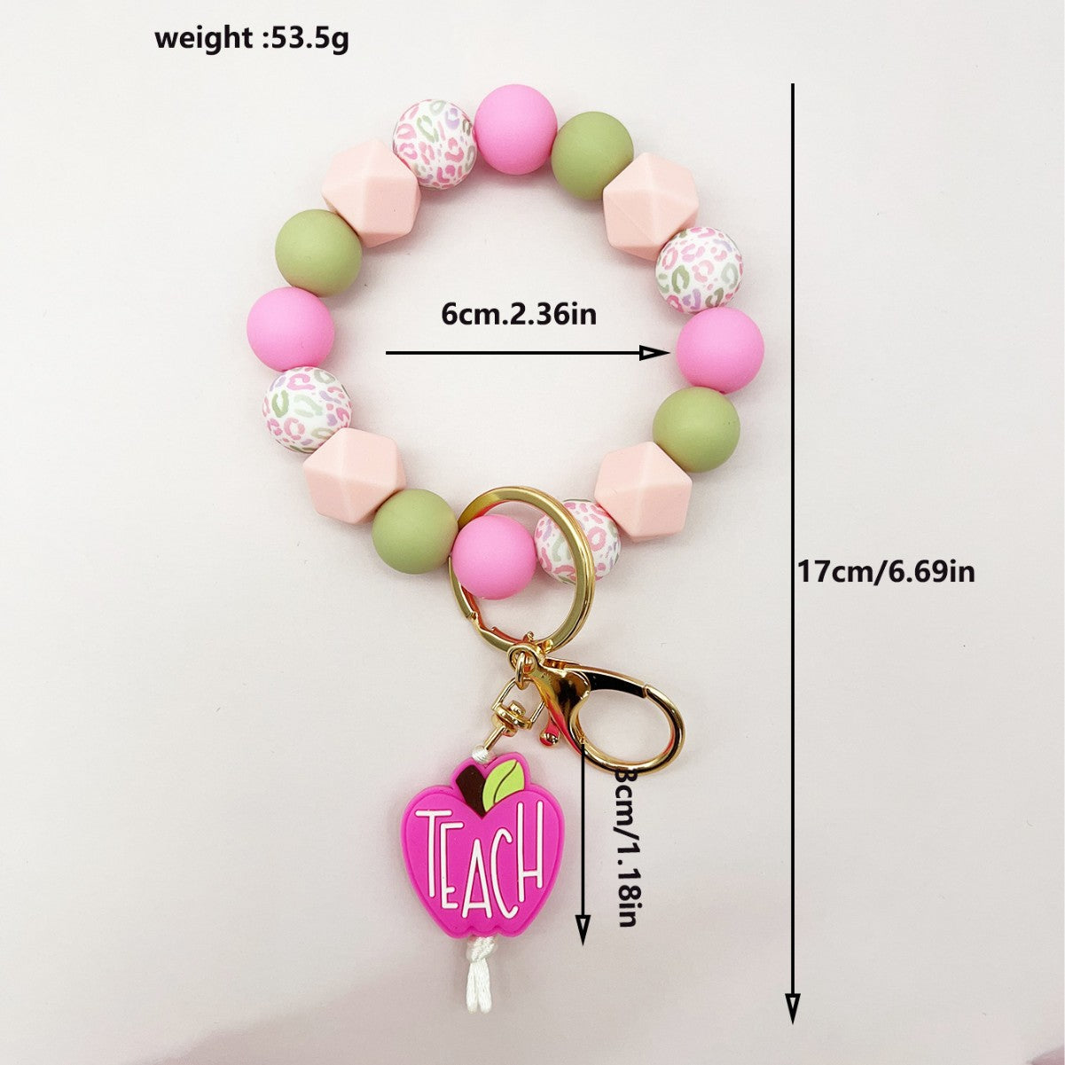 Wholesale Teachers'  Day Apple TEACH Silicone Color Silicone Beads Keychain