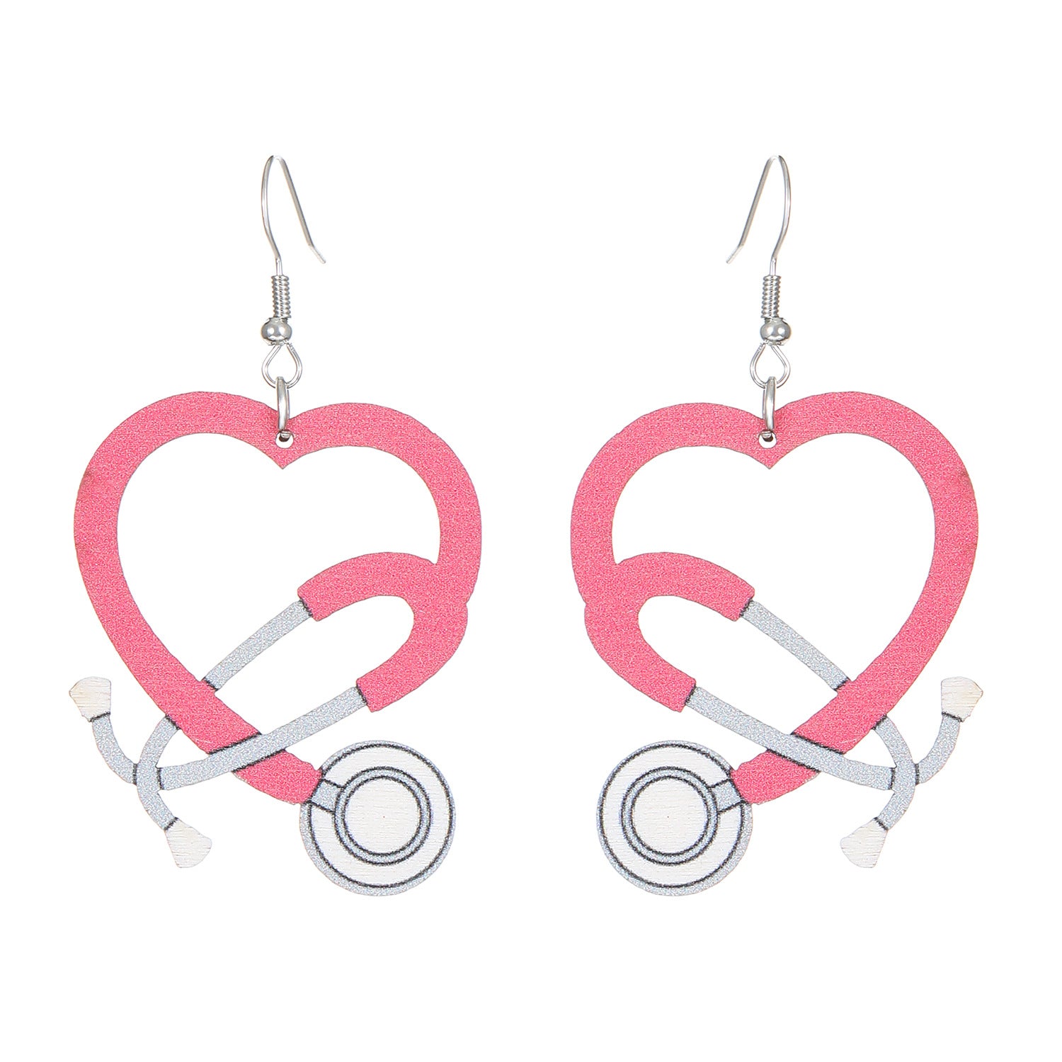 Wholesale Color Stethoscope Shaped Wooden Heart Earrings