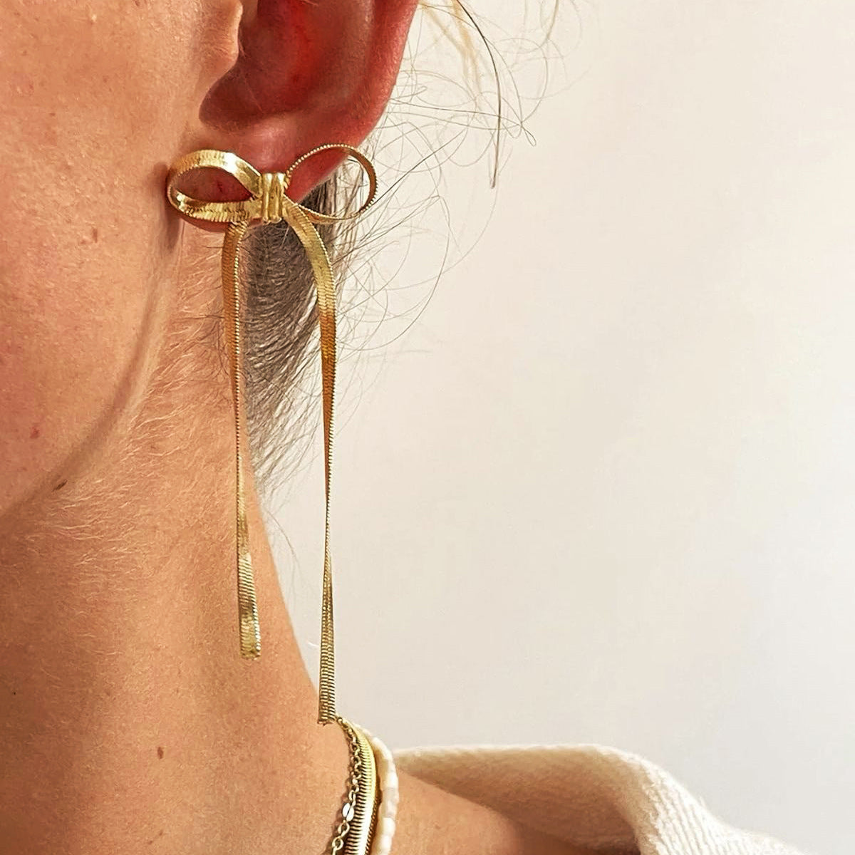 Wholesale Long bow tassel earrings exaggerated earrings