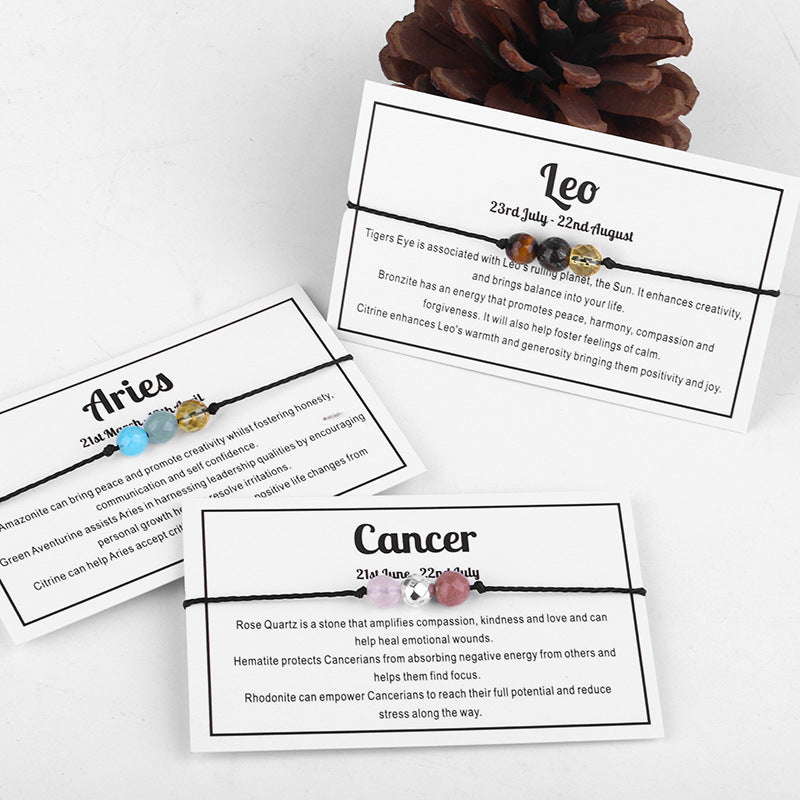 Wholesale Faceted Stone Beads 12 Zodiac Signs Hand-woven Crystal Bracelet