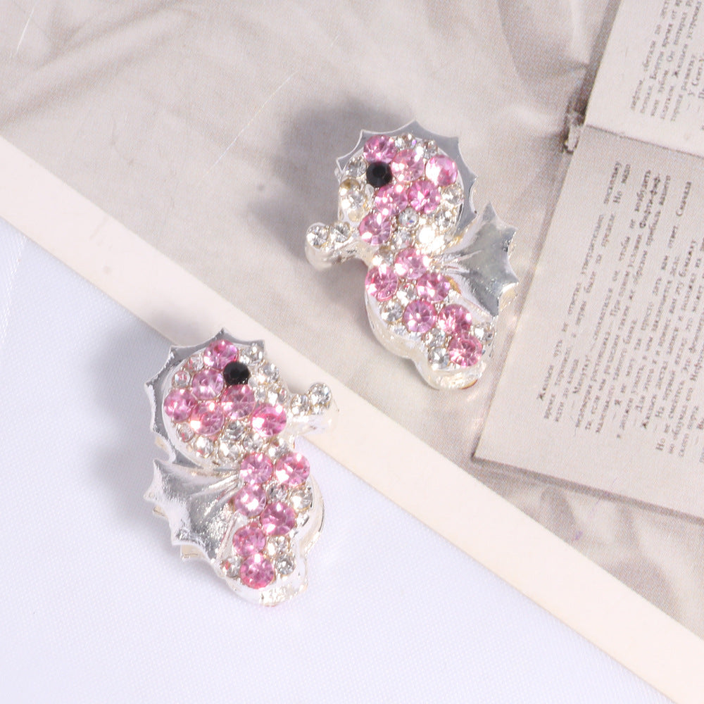 Wholesale double-sided alloy full diamond seahorse straight hole DIY loose beads