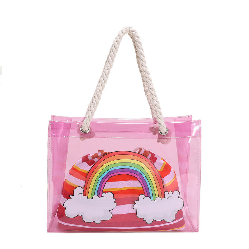 Wholesale High Capacity Rainbow PVC Handheld Tote Bag