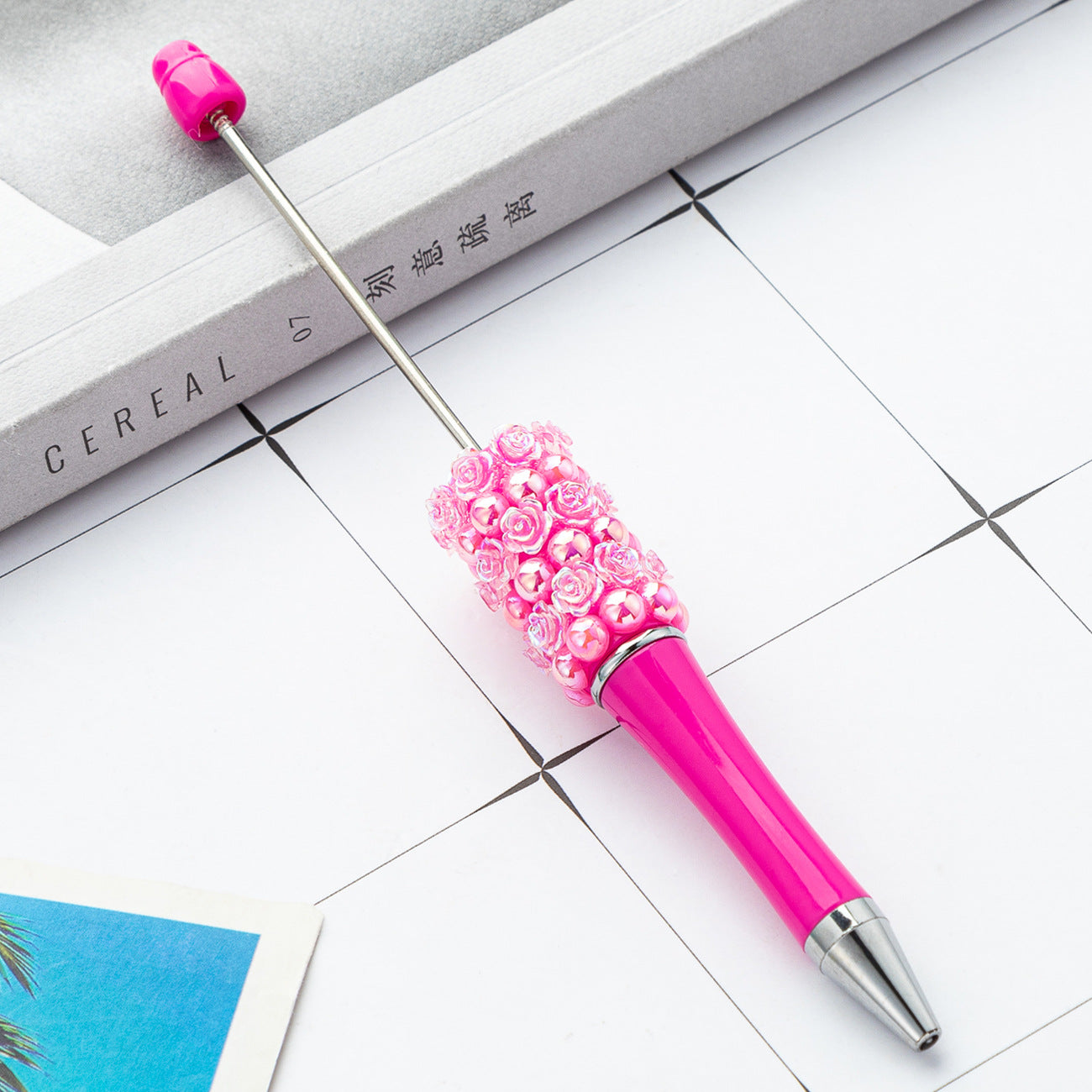 Wholesale Beadable Pens Rose Flower Handmade Stickers Multi-color Rotating Ballpoint Pens