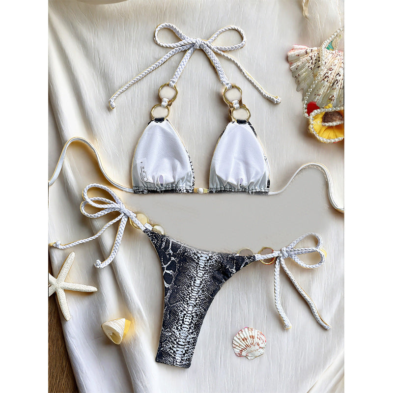 Wholesale Snake print two-piece triangle tie-dye halterneck swimsuit