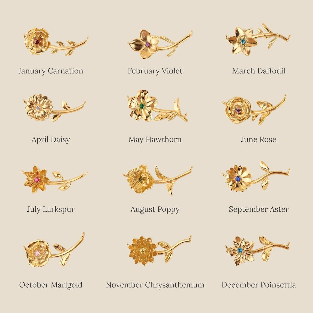 Wholesale 3D December Birth Flower Pendant Necklace Gold Plated Copper Decorative Jewelry Accessory