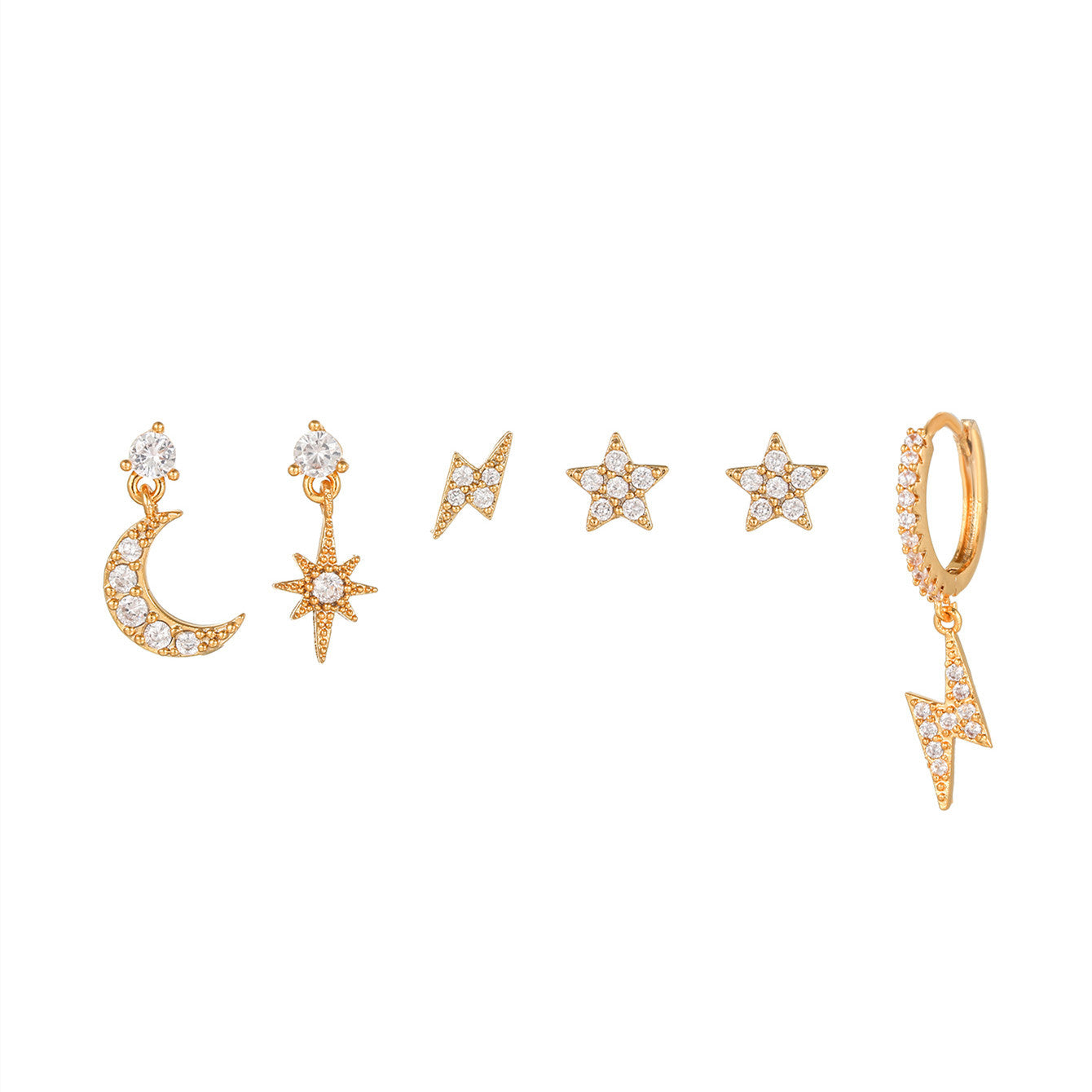 Wholesale Stars Sun Lightning Zircon Earrings