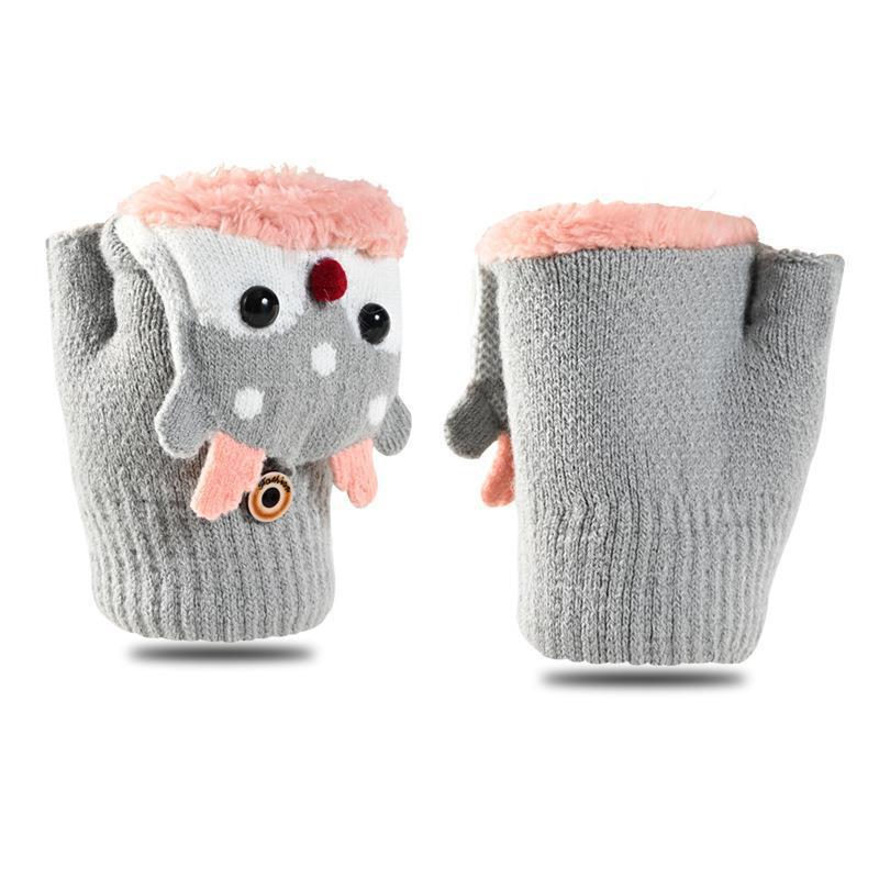 Wholesale Children's Flip Half Finger Cartoon Knitted Gloves